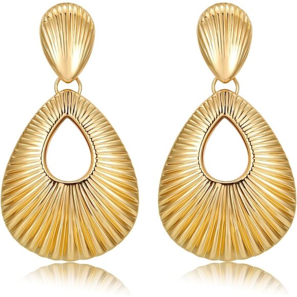 Women's Gold Crystal Cute Teardrop Dangle Stud Gold Plated Lightweight Earrings - Picture 1 of 5